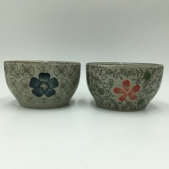 4 Japanese Style 4.25" Ceramic Rice Bowls / Floral Patterned - Picture 2 of 12